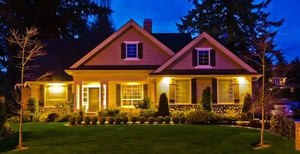 security light installation services illuminating a residential exterior at night in San Francisco, CA